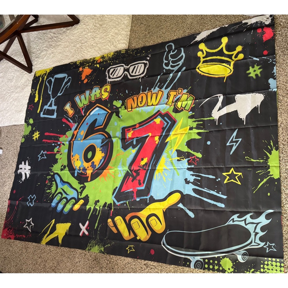 Graffiti 7th Birthday Backdrop Banner I Was 6 Now I'm 7 Skateboard Party Decor
